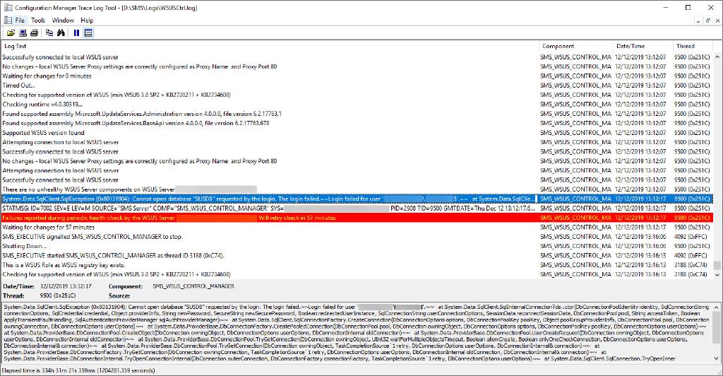 ConfigMgr WSUS woes, WSUSCtrl.log "Cannot open database "SUSDB ...